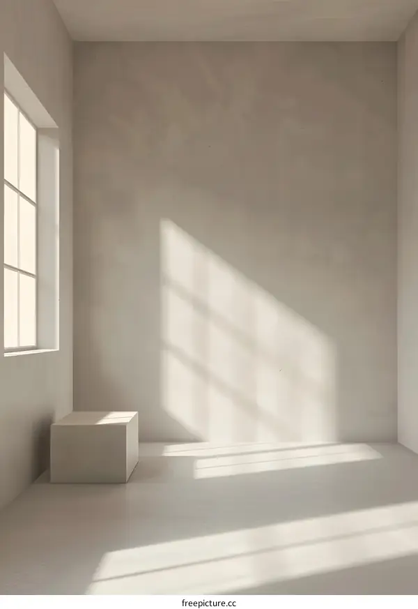 Minimalist Room Interior Design With White Walls And Sunbeams