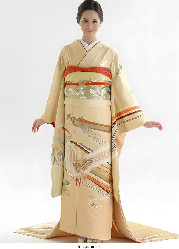 Woman in Yellow Kimono Standing