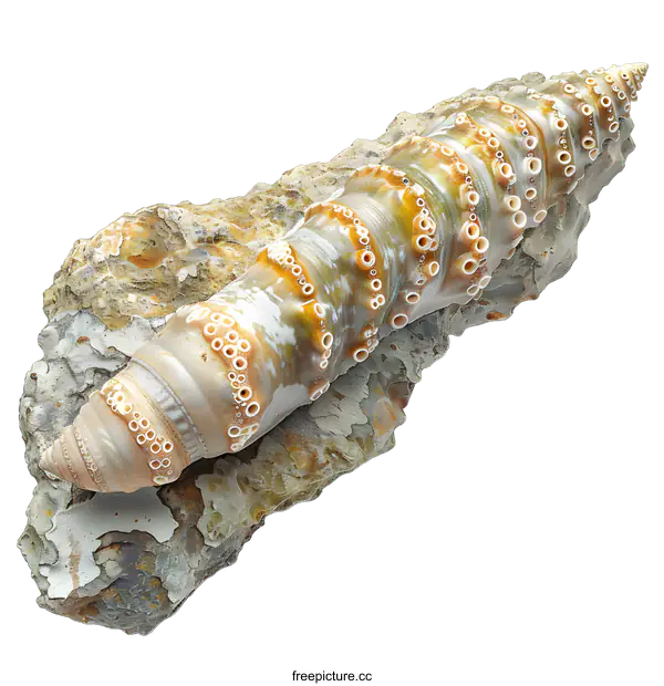 [Transparent Background PNG]A fossilized orthoceras fossil on a rock