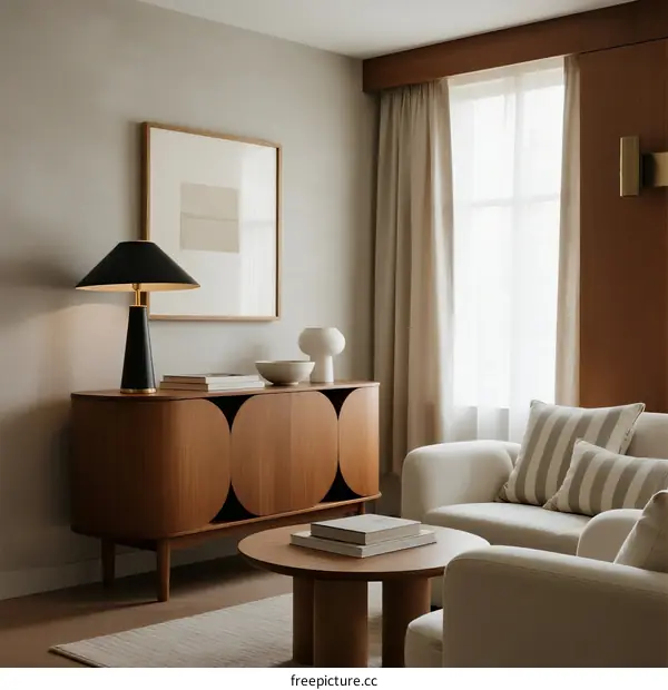 Warm and Cozy Living Room with Modern Wooden Furniture