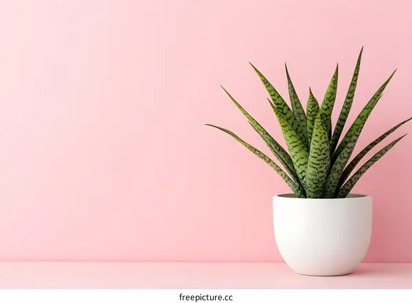 Green Plant in White Pot Against Pink Wall