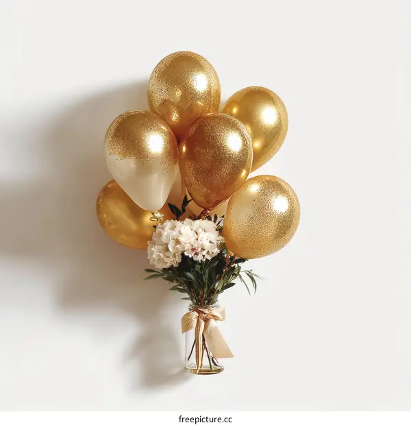 Golden Balloons Bouquet with Flowers