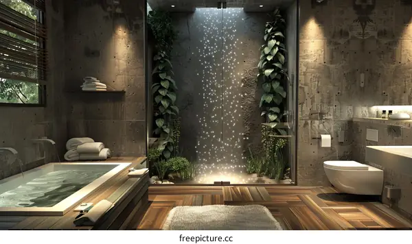 Modern Zen Bathroom Design with Waterfall Feature