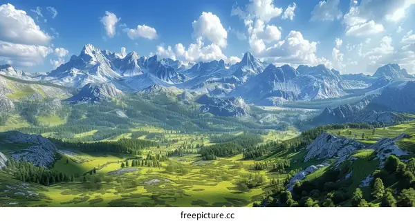 Snow-Capped Mountains and Lush Green Valleys
