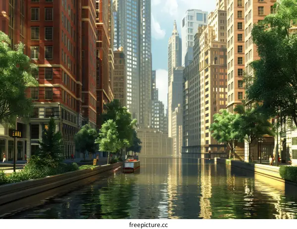 Urban Canal Scene with Modern Buildings