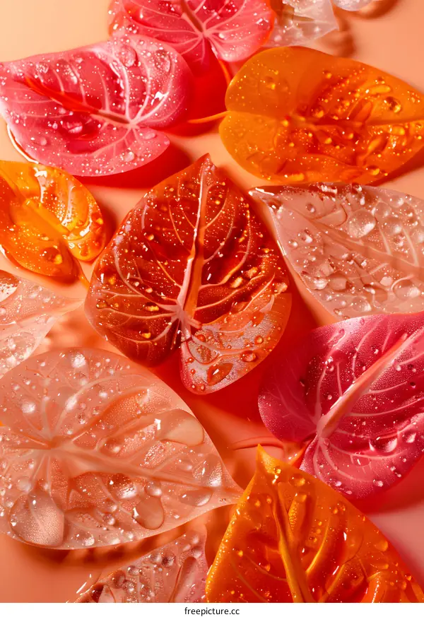 Water Droplets on Colorful Leaves