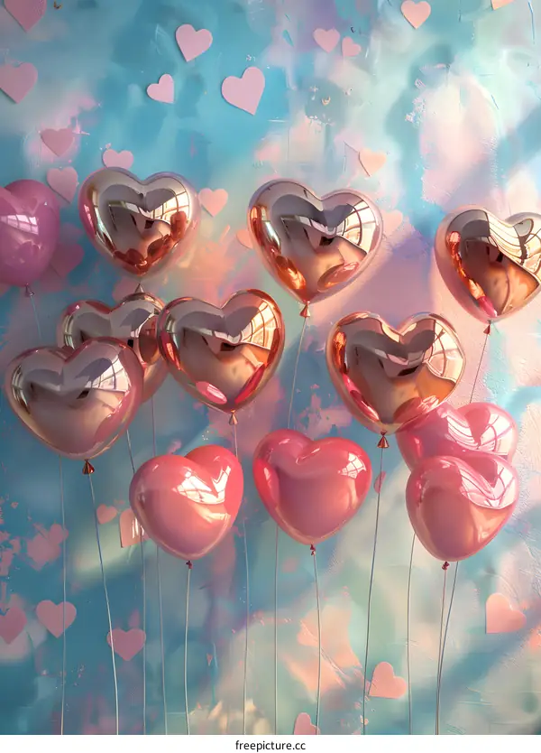 A bunch of heart-shaped balloons