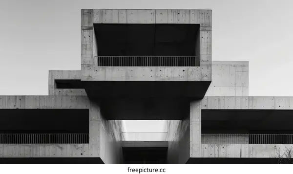 Black and white concrete building with geometric shapes