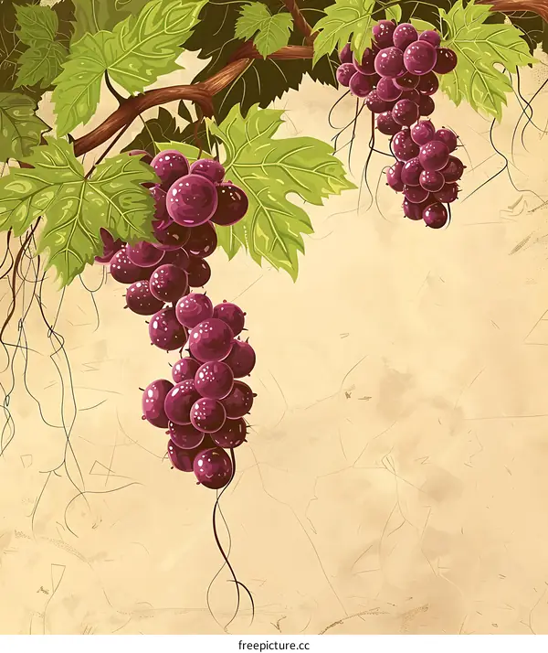 Vintage Illustration of Grapes on a Vine