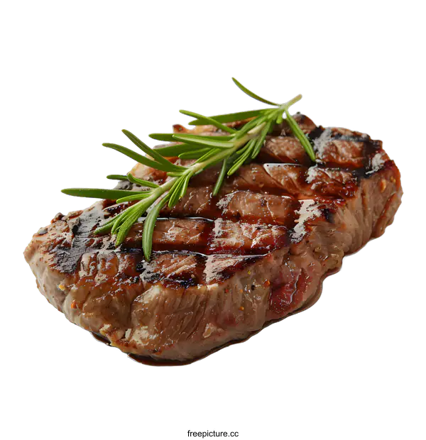[Transparent Background PNG]Grilled steak with rosemary on white background
