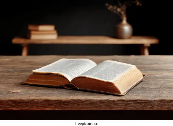 Open Book on Wooden Table Setting