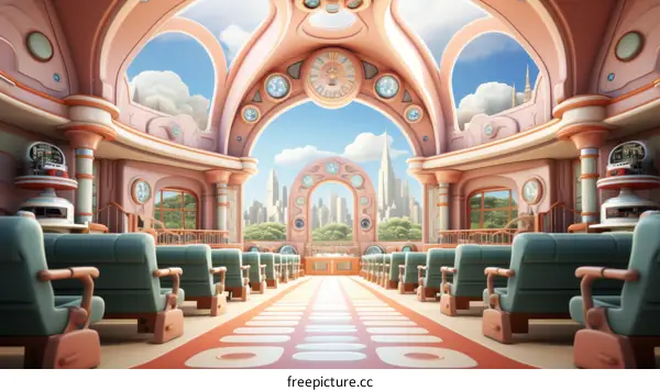 Retro Futuristic City Hall Interior