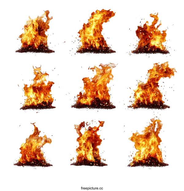 [Transparent Background PNG]Multiple Fire Flame Images on White Background