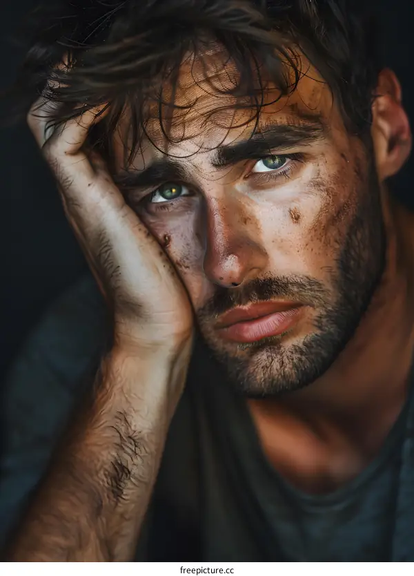 Portrait of a young man with dirt on his face