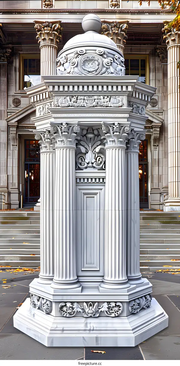 Ornate Stone Structure with Columns and Reliefs