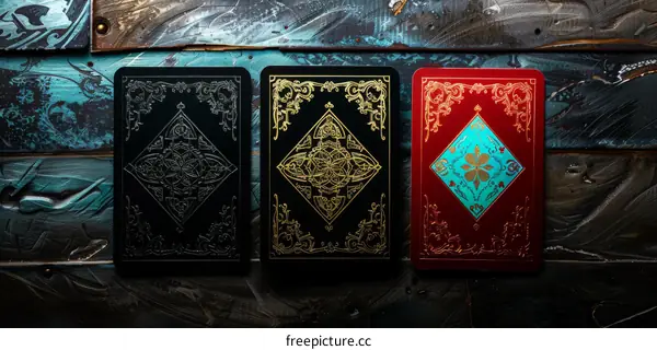 Three Ornate Playing Cards