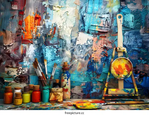 Abstract Painting Background With Art Supplies