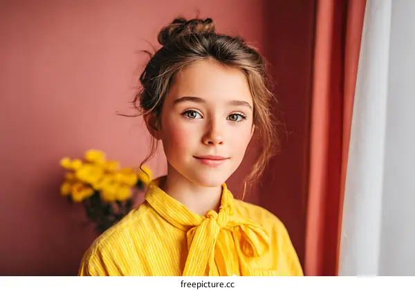 Portrait of a Beautiful Girl in a Yellow Shirt