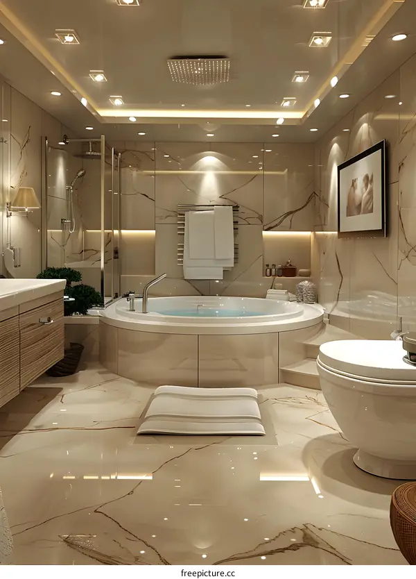 Modern Bathroom Interior Design with Marble Tiles