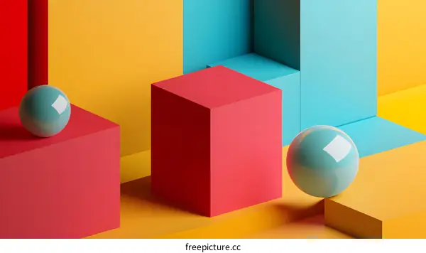 Abstract 3D Geometric Shapes with Bright Colors