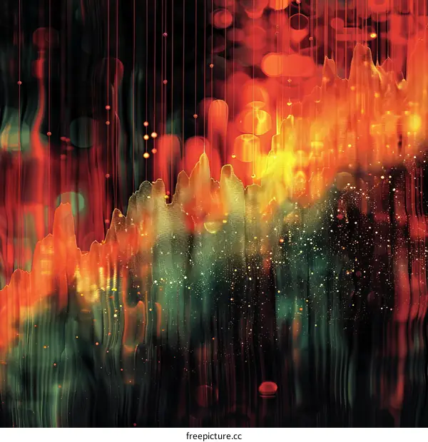 Glowing Particles in a Colorful 3D Mountain Landscape