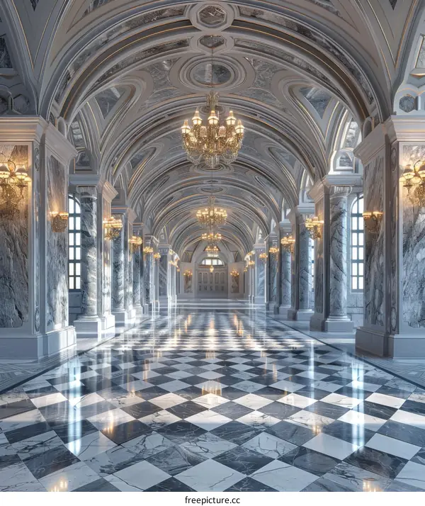 Magnificent Baroque Hallway with Marble Floor and Columns