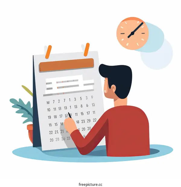 man checking schedule on a wall calendar