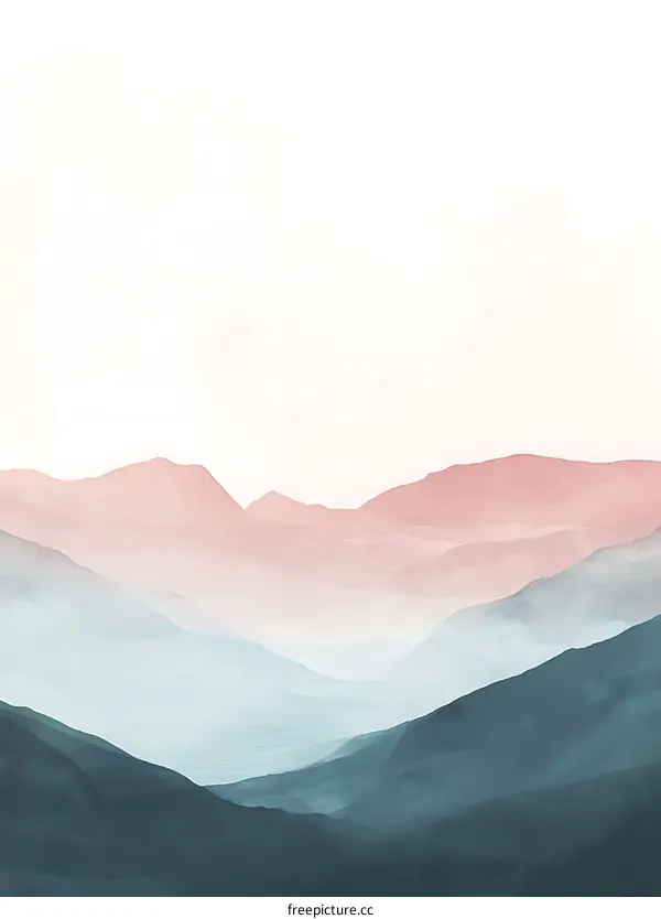 Abstract Mountain Landscape in Pink and Blue Tones