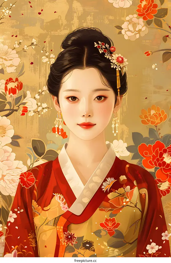 Portrait of a young woman in traditional Korean dress