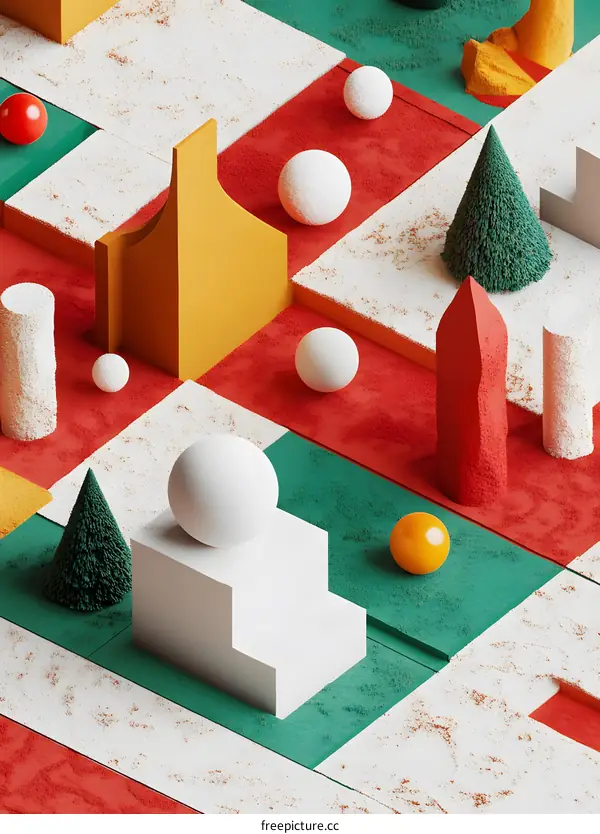 Abstract 3D Christmas Ornament Design With Geometric Shapes and Green and Red Colors