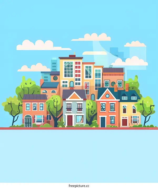 Colorful Houses In A Suburban Neighborhood Illustration