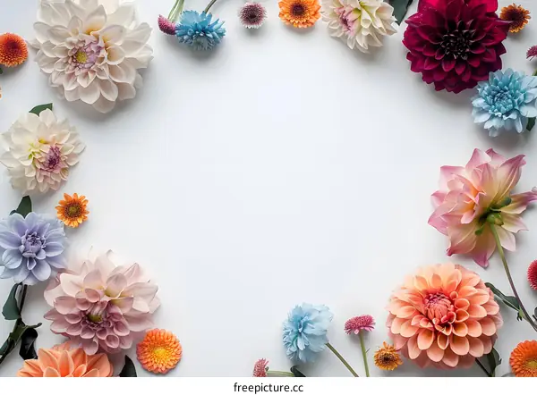 Colorful Flower Frame on White Background