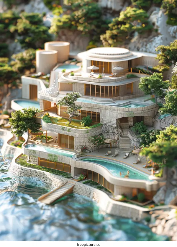 Luxury Coastal Cliffside Mansion Illustration