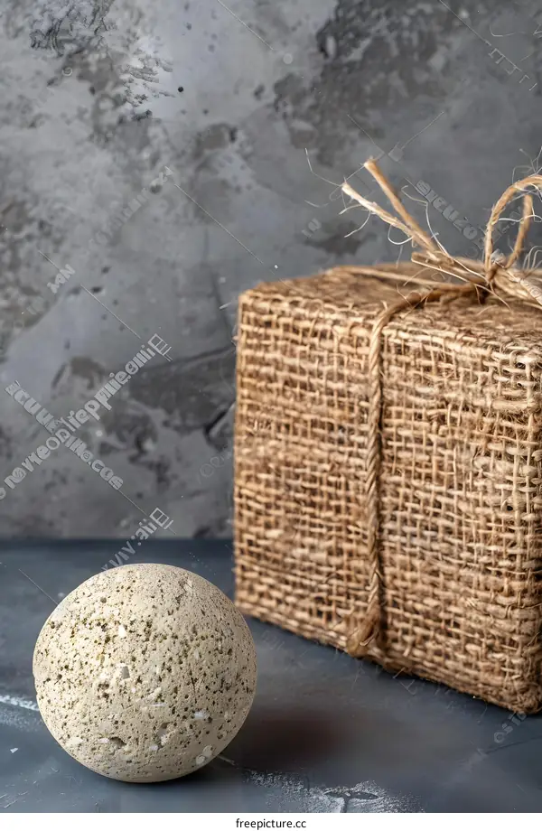 Handmade Burlap Gift Box With Natural Stone