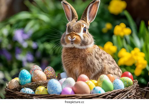 Easter Bunny with Colorful Eggs in a Nest