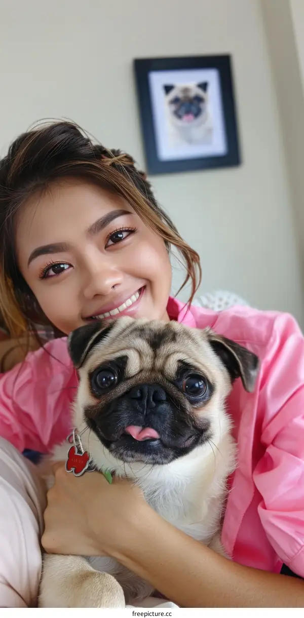 pug puppy with owner