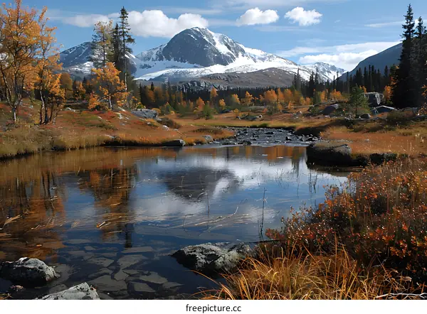 Mountain Lake Reflection in Autumn