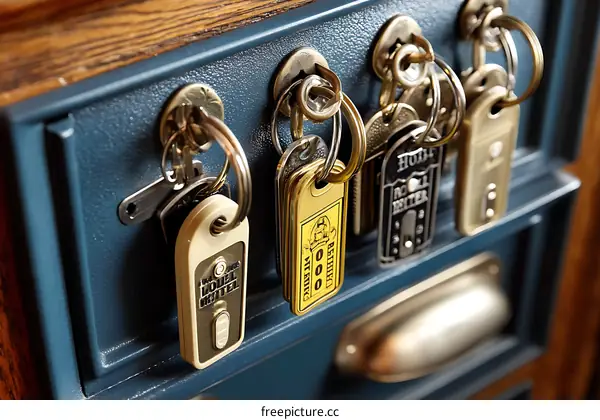 Hotel Keys in Drawer with Room Numbers