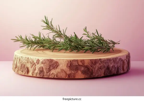 Rosemary on Wooden Cutting Board Display