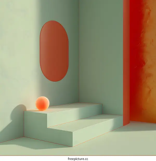 3d rendering of a green room with a red ball on a podium