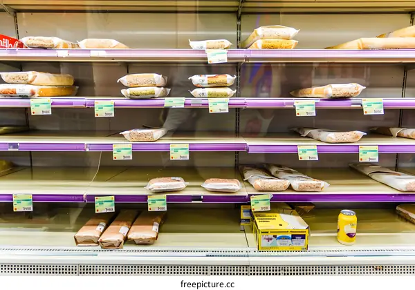 Empty Supermarket Shelves with Few Items