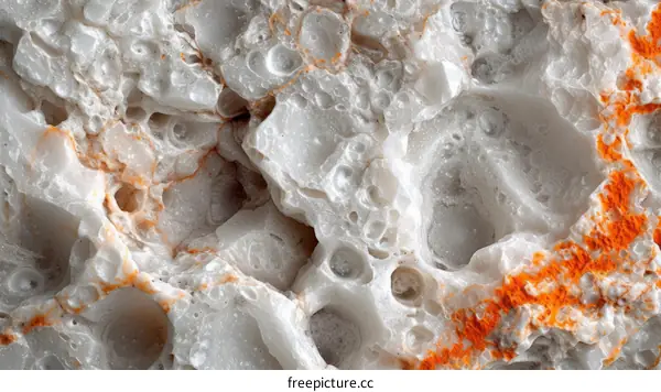 Close-up of white and gray stone with orange markings