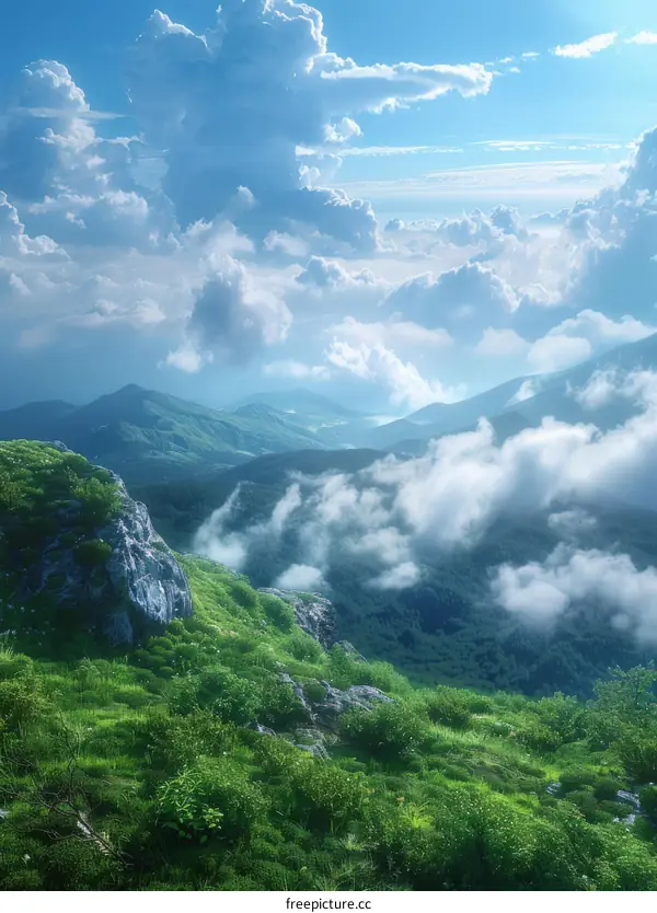  Majestic Mountain Landscape with Azure Sky and Cumulus Clouds