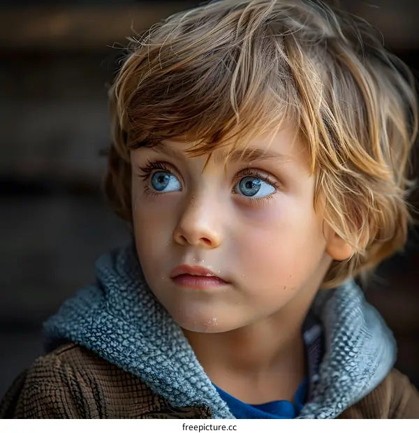 Portrait of a boy with blond hair and blue eyes