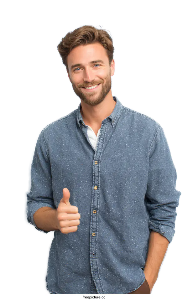 [Transparent Background PNG]Smiling Caucasian Man Giving a Thumbs Up