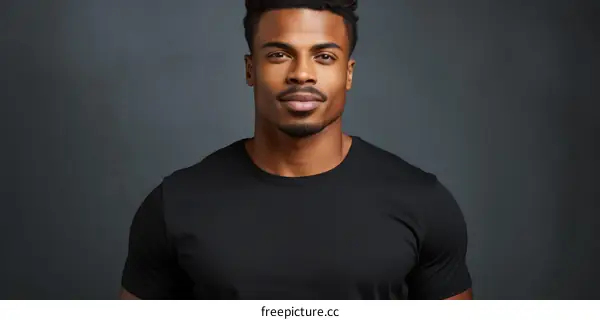 Portrait of a Handsome African American Man Wearing a Black T Shirt