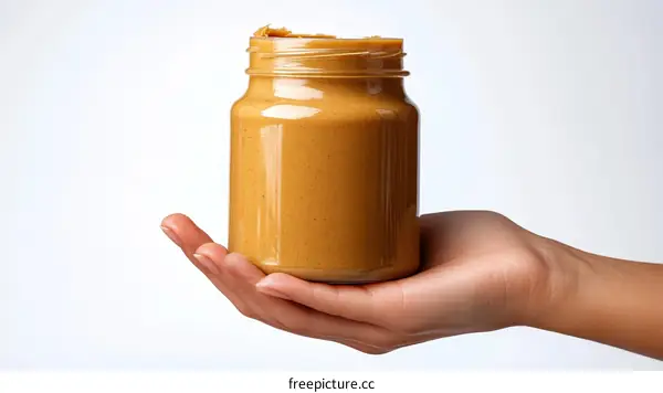 Hand Holding a Jar of Peanut Butter