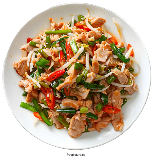 [Transparent Background PNG]Spicy Chicken Stir Fry with Green Onions and Chili Peppers