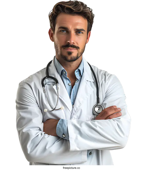 [Transparent Background PNG]Confident male doctor with stethoscope around his neck