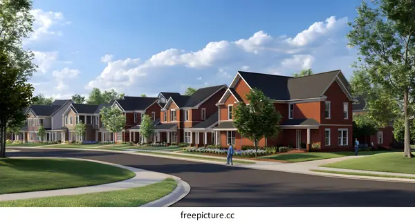 Row of Brick Homes on a Sunny Day